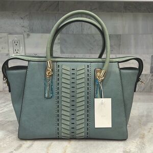 Blue Faux Leather Detachable Strap Satchel Crossbody